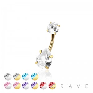 ROUND CZ TOP AND TEARDROP CZ PRONG SET CZ 316L SURGICAL STEEL NON DANGLE BELLY RING